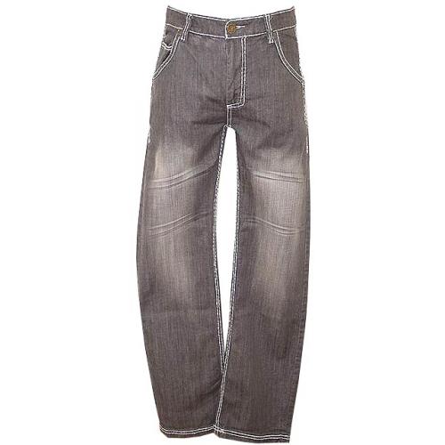 Prestige Royalty Culture Grey With White Stitching And Black Embroidered Design Cotton Distressed Denim Jeans DN941